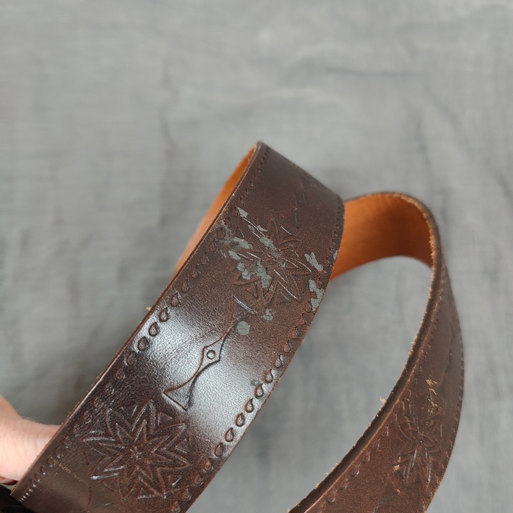 Vintage Y2K Diesel Lion Buckle Belt Brown Leather Mens Size 80 Made in Italy - Picture 11 of 12